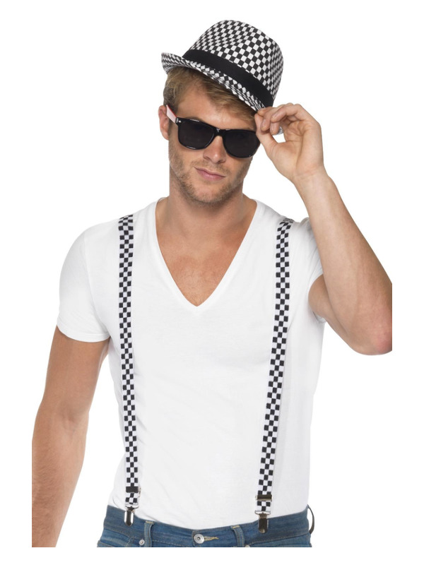 Ska Two Tone Instant Kit, Black & White, with Braces and Hat