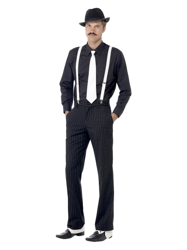 Gangster Instant Kit, Black & White, with Braces, Tie, Hat, Spats and Moustache