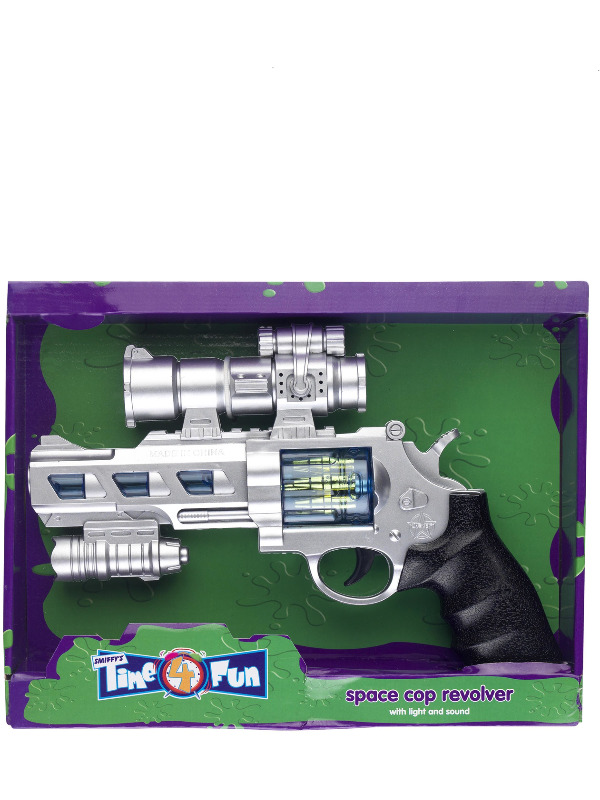 Space Cop Revolver, Silver, with Light and Sound, 25cm/10in