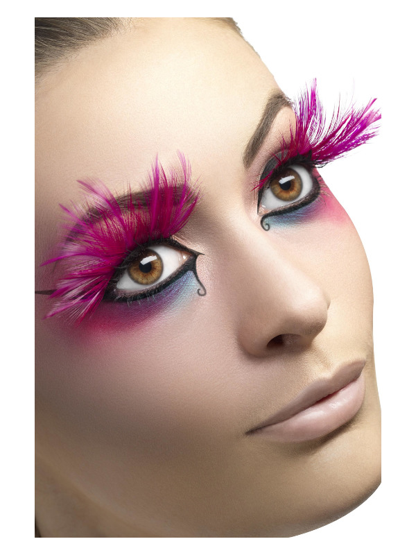 Eyelashes, Pink, with Feather Plumes, Contains Glue