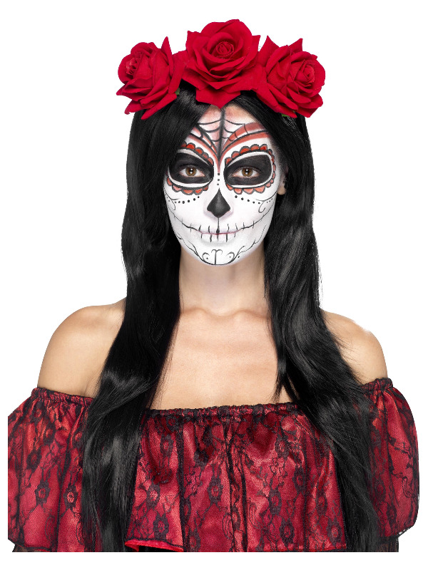 Day of the Dead Headband, with Red Roses