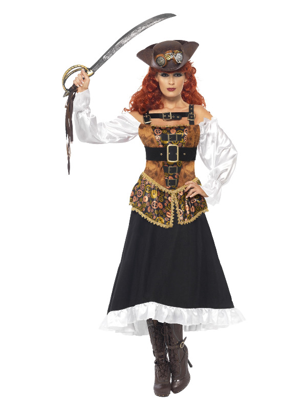 Steam Punk Pirate Wench Costume, Black & Gold