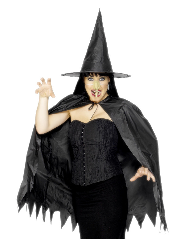 Witch Instant Set, Black, with Cape, Hat and Nose