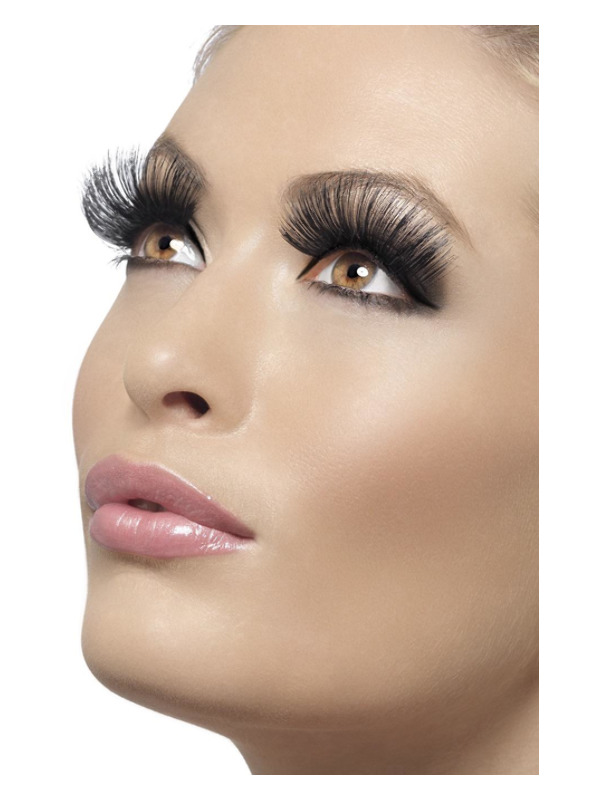 Eyelashes, Black, 60s Style, Long, Contains Glue