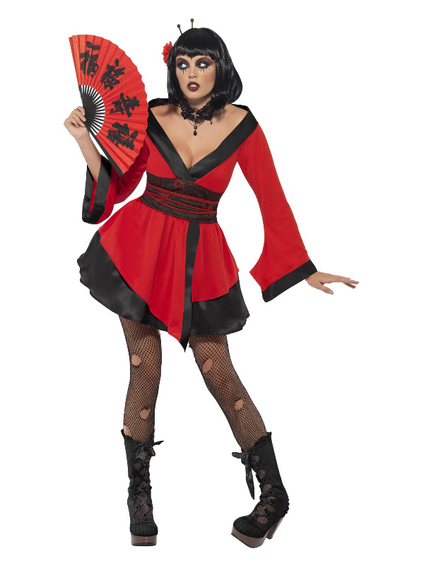 Gothic Geisha Woman Costume, Red