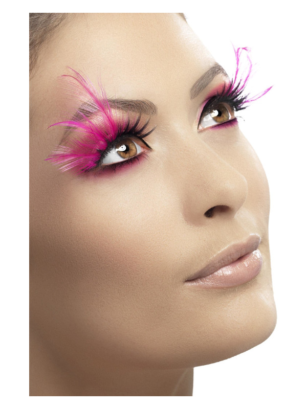 Eyelashes, Feathered, Pink, Contains Glue