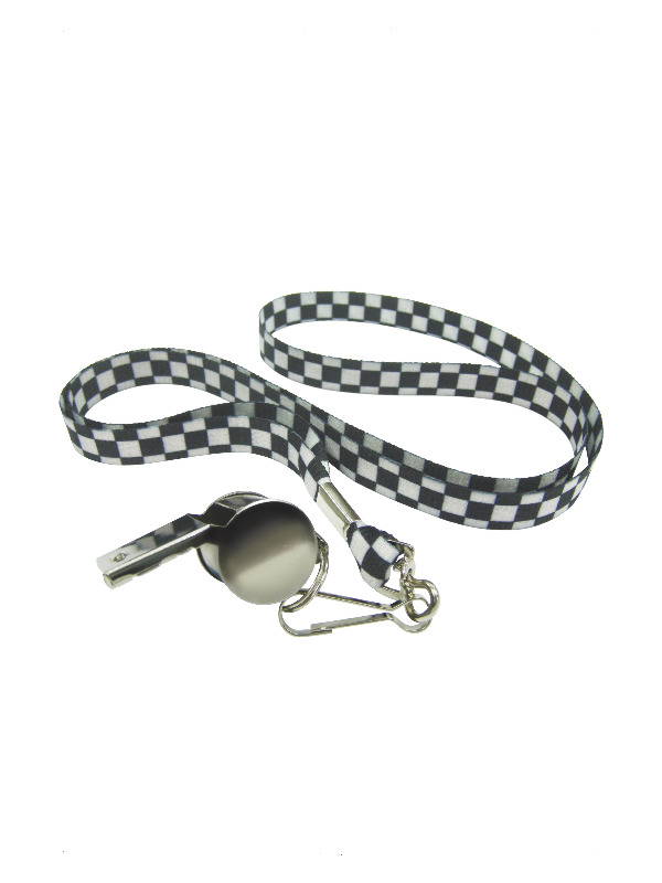 Silver Metal Whistle, Black & White, with Lanyard, 12