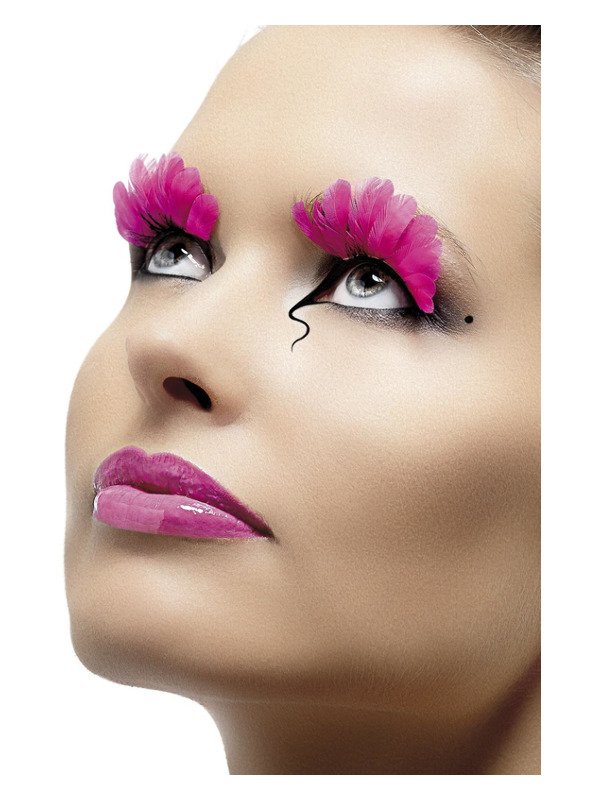 Eyelashes, Neon Pink, Feather, Contains Glue