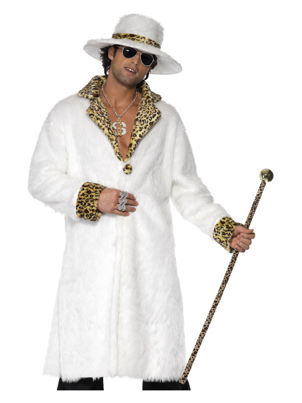 Pimp Costume, White and Leopard Skin, White