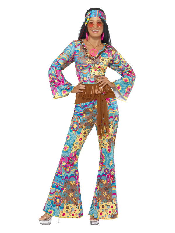 Hippy Flower Power Costume, Multi-Coloured