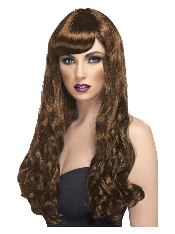 Desire Wig, Brown, Long, Curly with Fringe