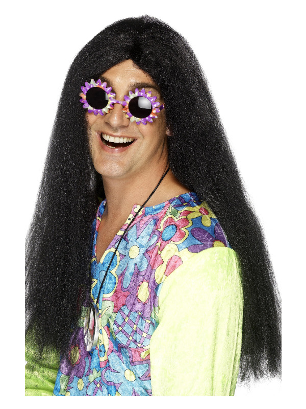 Hippy Wig, Black, Long with Centre Parting