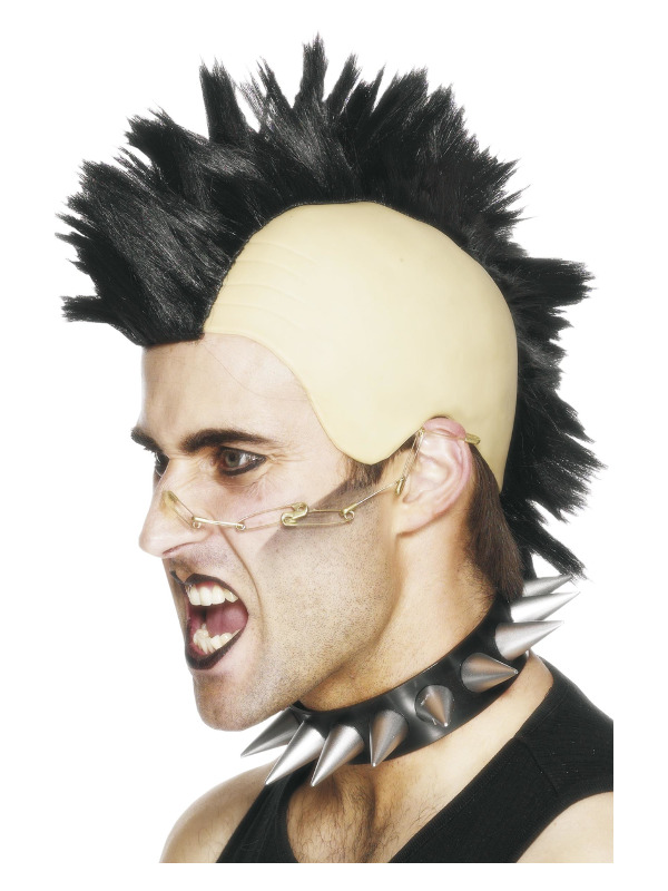 Mohican Wig, Black, with Latex Cap