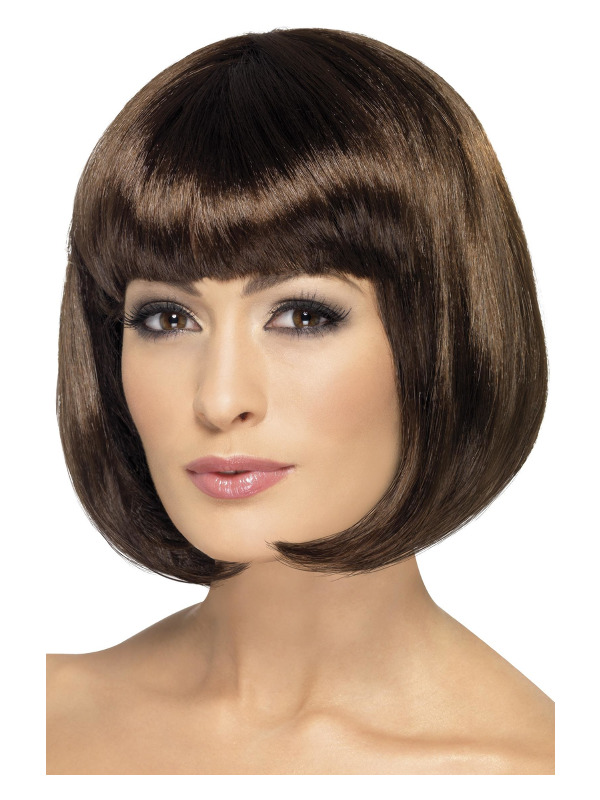 Partyrama Wig, 12 inch, Brown, Short Bob with Fringe