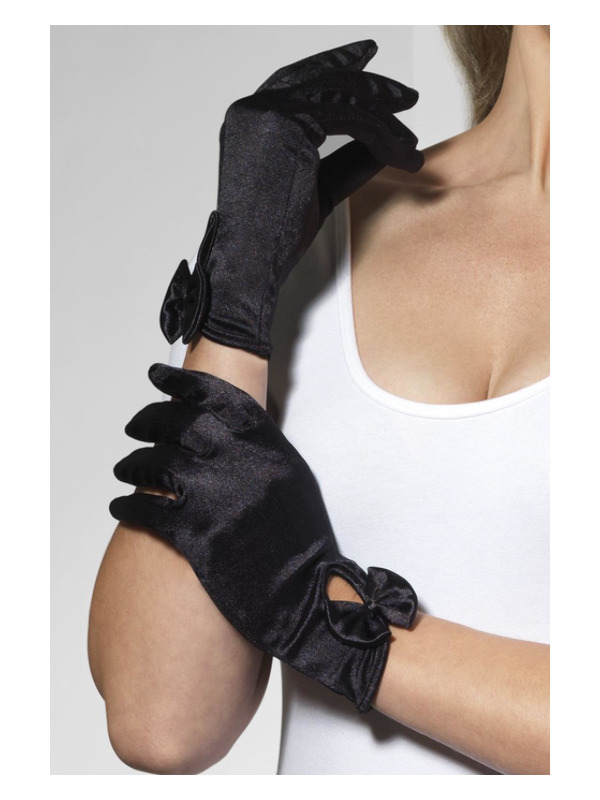 Gloves, Short, Black, with Bow