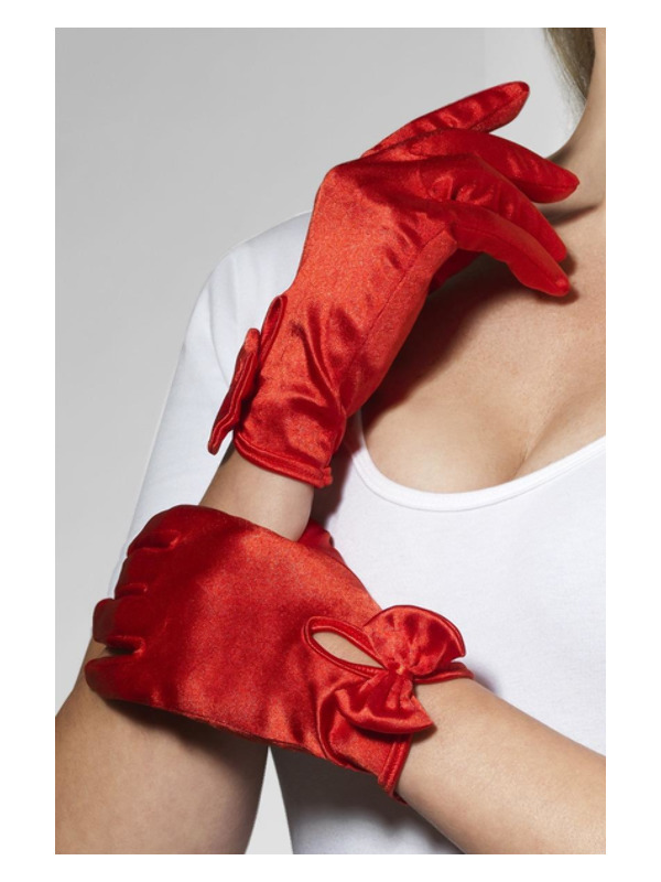 Gloves, Short, Red, with Bow