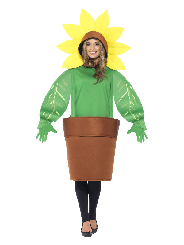 Sunflower Costume, Green, with Top with Attached Hood, Plant Pot and Gloves