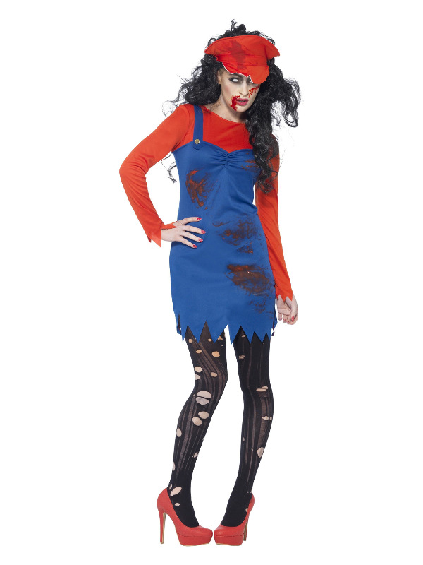 Zombie Plumber Female Costume, Red