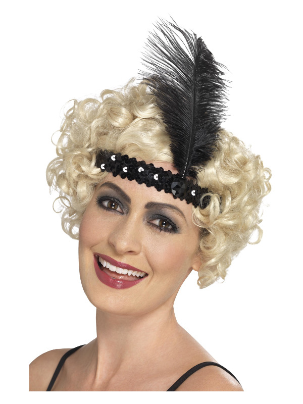 Flapper Headband, Black, with Feather