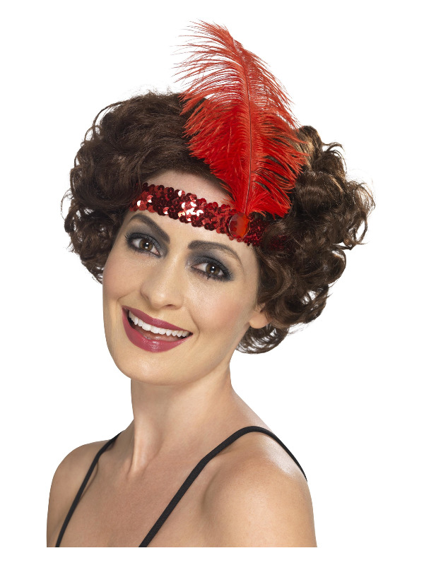 Flapper Headband, Red, with Feather