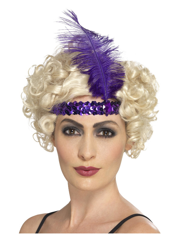 Flapper Headband, Purple, with Feather