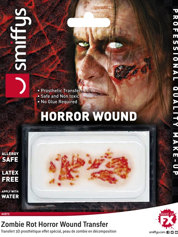 Smiffys Make-Up FX, Horror Transfer, Zombie Rot, Red, Water Based, Allergy & Latex Free