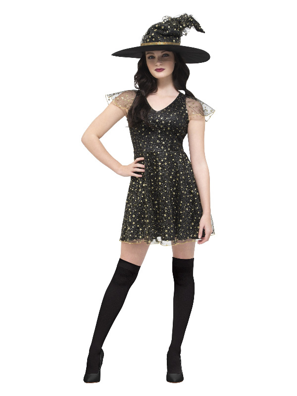 Fever Moon & Stars Witch Costume, Black & Gold