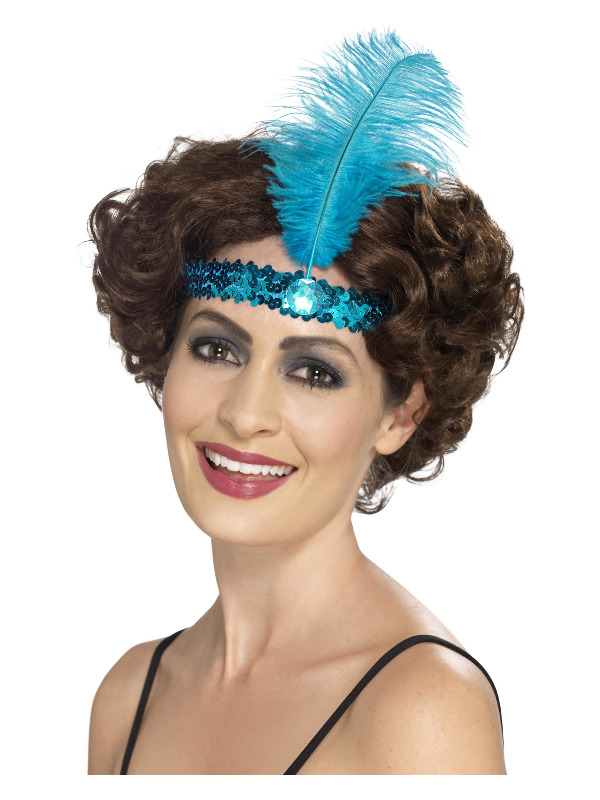 Flapper Headband, Blue, with Feather