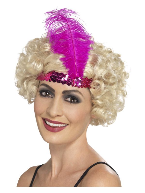 Flapper Headband, Pink, with Feather