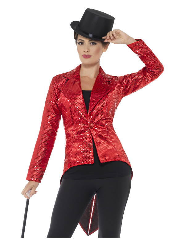 Sequin Tailcoat Jacket, Ladies, Red