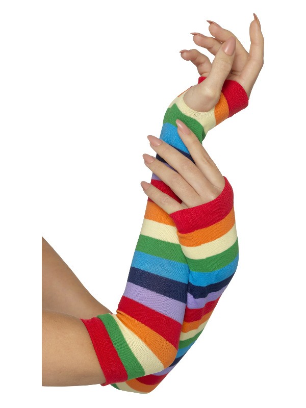 Fingerless Striped Gloves, Multi-Coloured