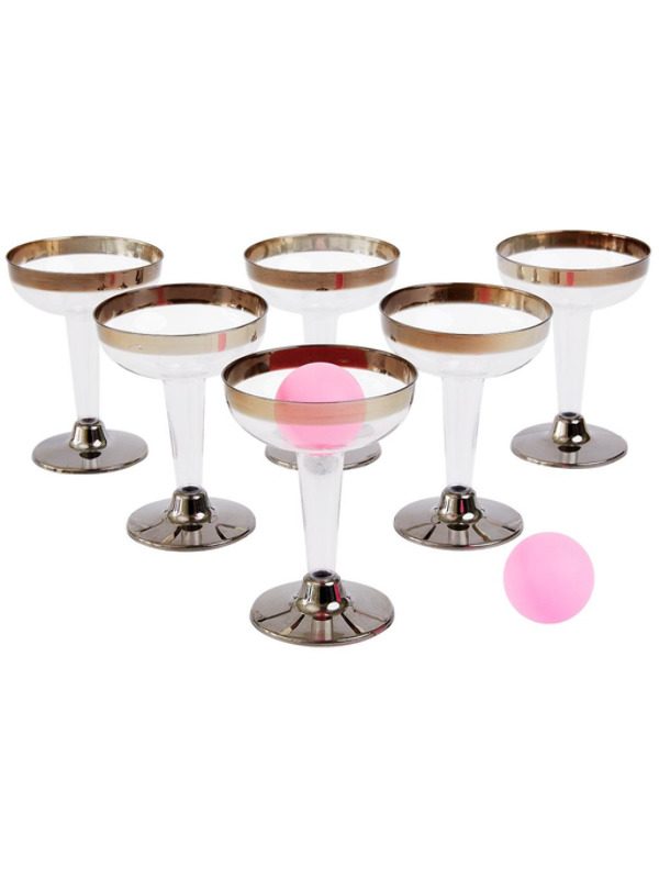 Party Pong Game, Prosecco Edition, Multi-Coloured, with 12 Glasses & 2 Balls