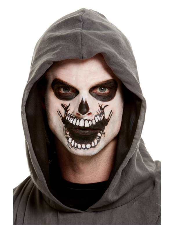 Smiffys Make-Up FX, Skeleton Mouth Face Transfer, White, with Facepaint, Pencil, Transfer & Sponge