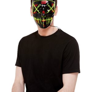 Stitch Face Mask, Green Neon Light Up, Black, with Elastic Strap