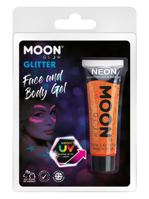 Moon Glow Neon UV Fine Glitter Gel, Orange