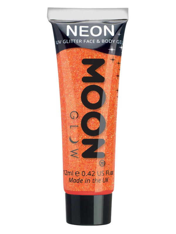 Moon Glow Neon UV Fine Glitter Gel, Orange