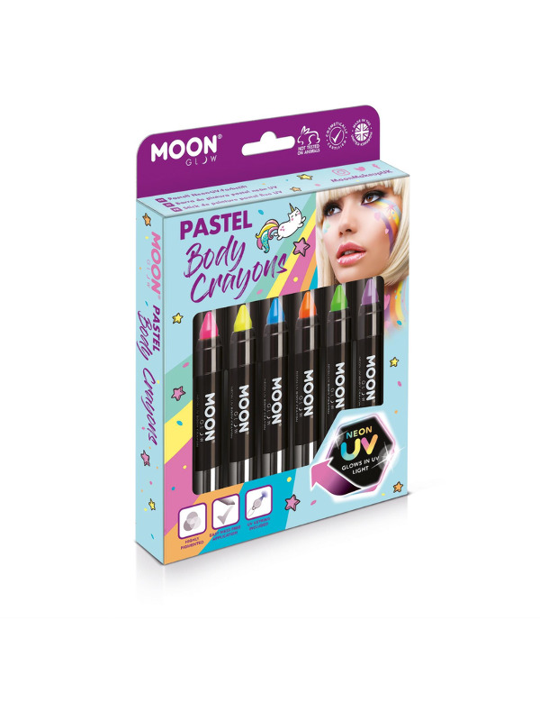 Moon Glow Pastel Neon UV Body Crayons, Assorted